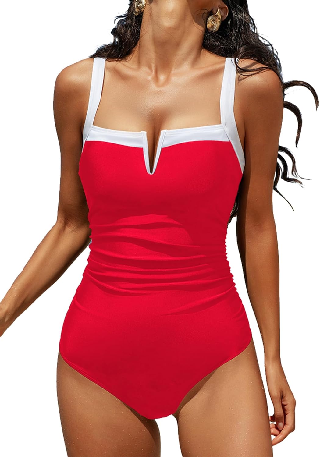 Limeeke Women's One Piece Swimsuits Color Block Slimming Tummy Control Bathing Suit V Vired Full Coverage Swimwear 2025